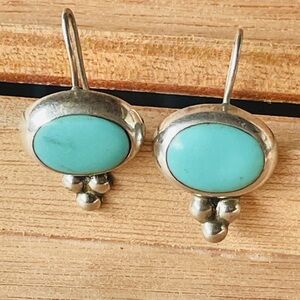 Sterling Silver Round & Oval Turquoise Drop Dangle Earrings